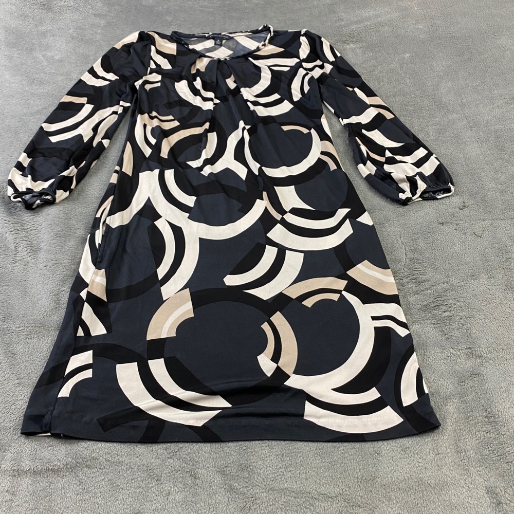 Banana Republic Womens Navy Geometric Circle Print Shift Dress Long Sleeve Sz M